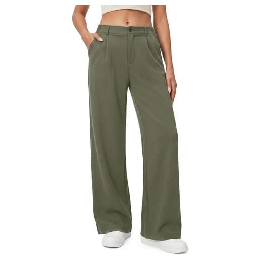 Enmain pantaloni donna estivi eleganti larghi a vita alta elastico non stiro leggeri palazzo pantaloni gamba dritta curvy lunghi donna casual con tasche per ufficio e strada verde oliva s