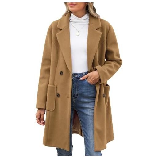 Yuson Girl cappotto donna lungo elegante cappotti lana autunno e invernale cappottino in lana caldo giacca cardigan doppiopetto trench coat media lunghezza jacket parka con tasche