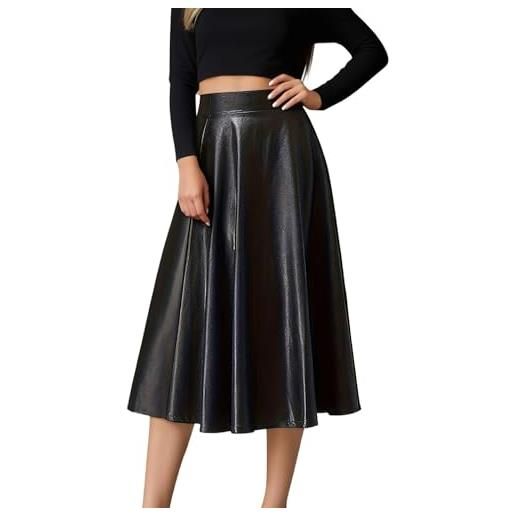 Generico gonna lunga svasata in similpelle elegante a vita alta tinta unita plissettata foderata da donna