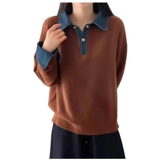 Generisch maglione da donna a strati con colletto in jeans - maglione oversize in stile preppy | top con colletto e polsini integrati