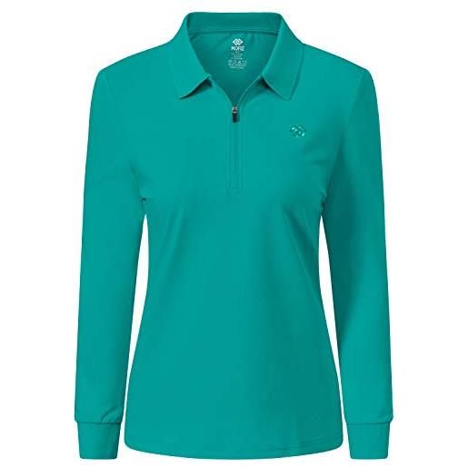 MoFiz polo donna manica lunga poloshirt lavoro camicia sportiva golf top con cerniera verde xxl