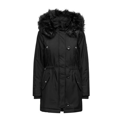 ONLY - cappotto da donna, parka invernale, colore nero, taglia xl, dettaglio: black fur
