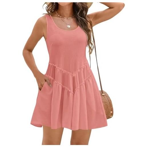 Satohom abito estivo donna casual scollo a rotondo vestiti elegante senza maniche abiti cotton comodo vita alta beach dress jacquard vestiti da spiaggia con tasche midi vestito prendisole