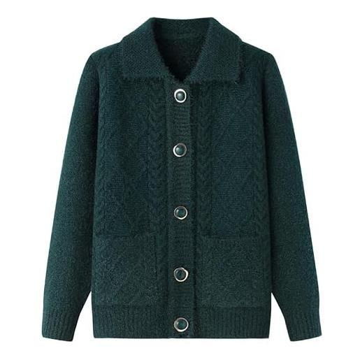 VHCLQCXV cardigan donna elegante cardigan da vecchia signora rosso vino maglia grossa a trecce da donna manica lunga aran cardigan caldo in cashmere da donna foderato in pile caldo cardigan per donne anziane