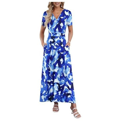 AUSELILY vestito lungo donna elegante scollo a v manica corta vita alta