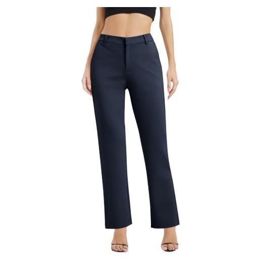EXCHIC donne business gamba dritta elastico vita lavoro pantaloni casual comodo bootcut pantaloni con tasche