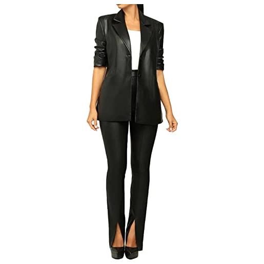 HEONSATI abito da cerimonia donna curvy abito due pezzi casual eleganti manica lunga complete da cerimonia aperto davanti colletto set da lavoro giacca e pantalone con bottoni completo da cocktail