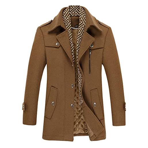 Allthemen trench corto invernale da uomo trench di lana cappotto spessa e sottile soprabito parka giacca a vento giacca con risvolto marrone s