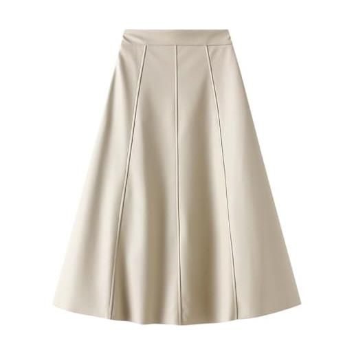 KBOPLEMQ gonna sexy da donna in pelle pu pieghettata, elegante gonna in similpelle, vintage, a griglia, gonna a vita alta, gonna a pieghe corta, elegante, elasticizzata, in similpelle, minigonna, r beige, s
