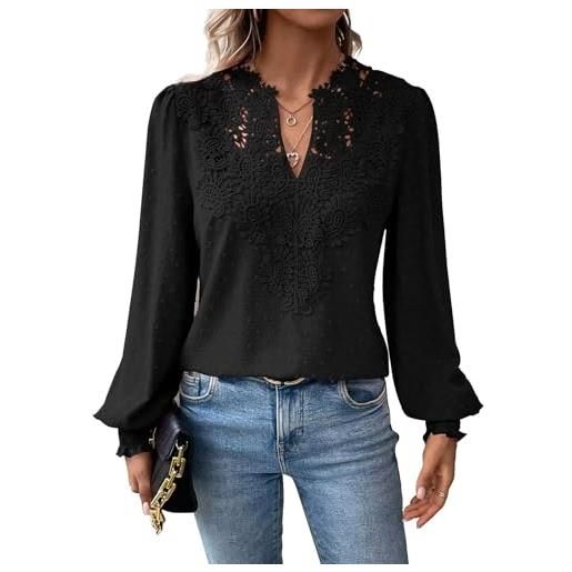 TUUHAW t shirt donna elegante manica lunga magliette boho scollo a v casual | autunno volant camicia, elegante abbigliamento, pizzo top, primavera camicetta, ricamato curvy maglie, affari contadino blusa