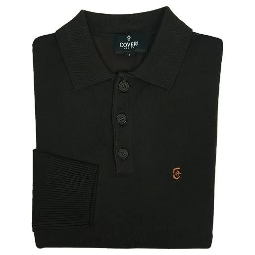Coveri maglia maglione uomo polo 3 bottoni classica tinta unita elegante maniche lunghe (xxxl - moro)