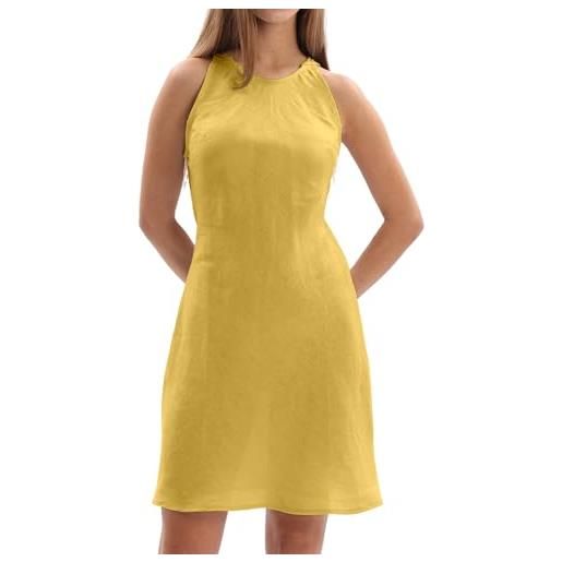 Amazhiyu abiti da donna in lino, abito estivo casual senza maniche midi in puro lino con scollo rotondo e bottoni