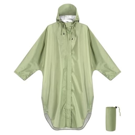 ANYOO impermeabile poncho antipioggia con cappuccio e maniche, giacca antipioggia leggera e antivento per donne e uomini, verde chiaro, taglia unica