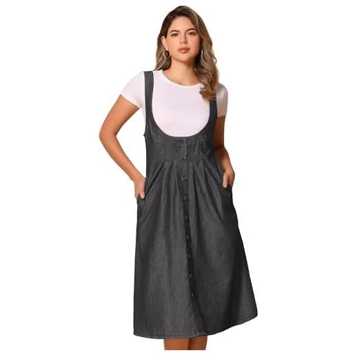 Allegra K donna abito bretelle abito longuette in denim classico con scollo a u con bottoni sul davanti e tasche