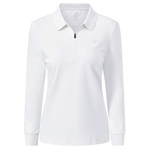 AjezMax polo donna manica lunga poloshirt lavoro camicia sportiva golf top con zip bianco xl