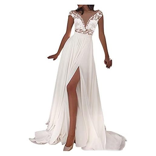 Generic vestito elegante donna cerimonia estivi alta elasticità scollo a v linea a vestiti della cena e cerimonia linea a stile impero chiffon scollo a v donna taglie forti abiti da cena sposa (white, s)