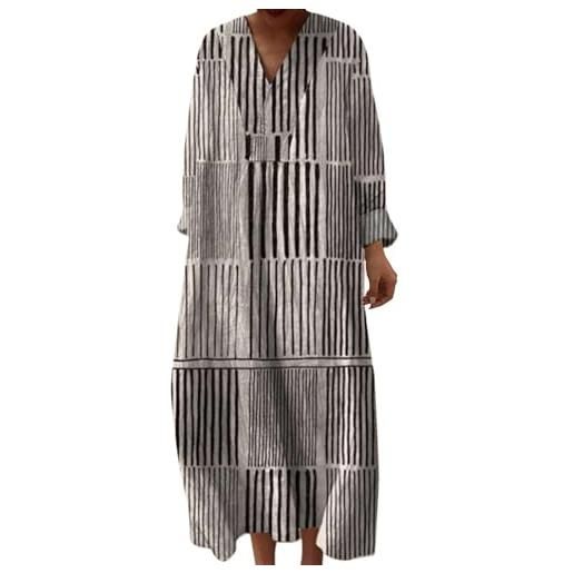 Udbeksid abito estivo donna lungo in lino boho v maniche lunghe vestiti larghi maxi vintage floreale elegante comodo taglie forti casual con tasche per spiaggia mare vacanza 2026