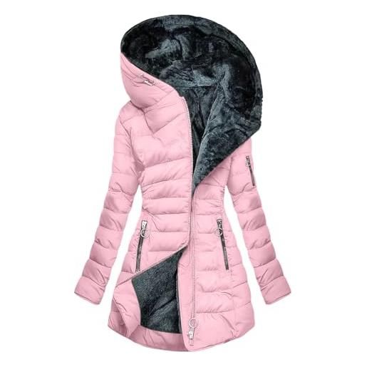 Generico cappotto invernale da donna elegante piumino leggero donna pelliccia giacca donne invernale giubbotto cappotto da donne giacca con cappuccio moda caldo piumini foderato in pile con zip e tasche