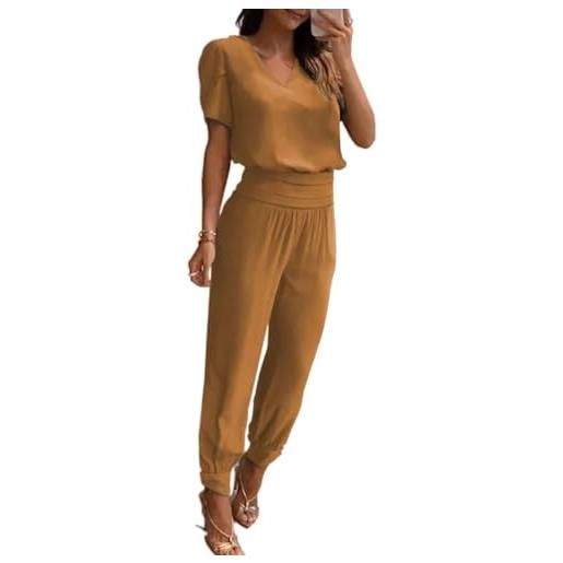 Goolecrimp pantaloni lunghi stampati floreali con scollo a v casual estivi in ​​due pezzi da donna set felpa per il tempo libero felpa a maniche corte pantaloni a gamba larga dritti