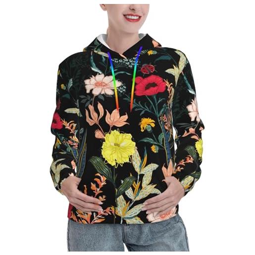 JEJEA felpa con cappuccio colorata con stampa floreale bohémien alla moda con stampa floreale pullover aderente con tasca a marsupio regali autunnali per le donne