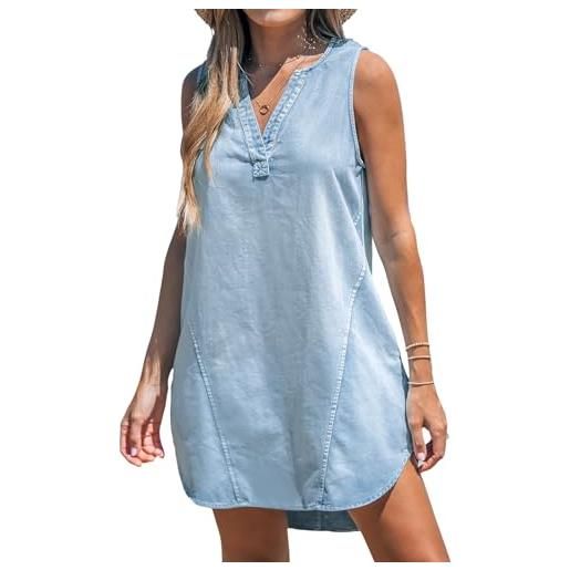 CUPSHE mini abito da donna, in denim, con scollo a v, senza maniche, casual, estivo, svasato