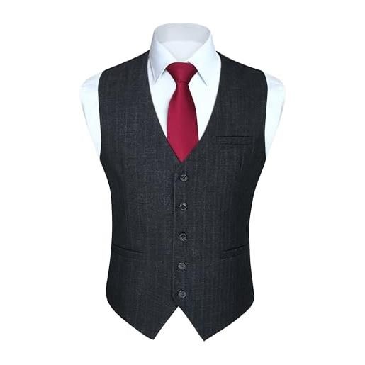 HISDERN gilet da uomo nero elegante classico panciotto uomo in cotone formale casual gilets senza maniche da matrimonio con tasche s