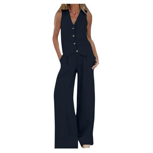 Generico tailleur donna eleganti completo blazer da donna 2 pezzi canotta senza maniche con scollo a v gilet + pantaloni a gamba larga tuta elegante
