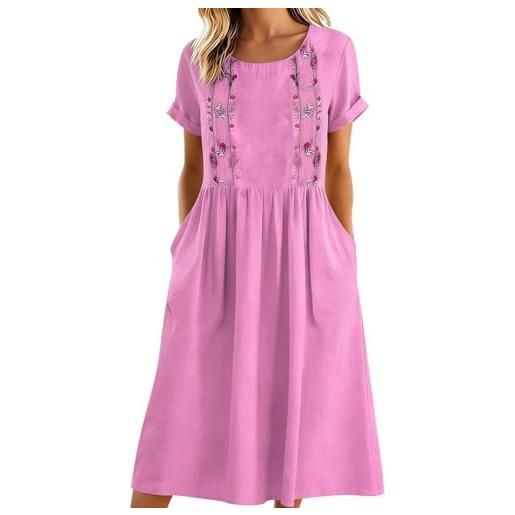 VPQILH vestito donna estivo moda 2026, abiti in cotone lino, senza maniche vestiti con scollo a v abito con bottoni, vestitini largo con tasche boho fresco vacanza vestito