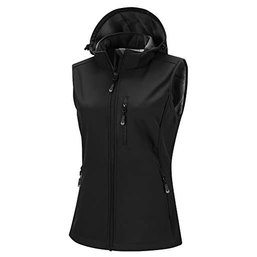 33,000ft giubbotto da donna in softshell con cappuccio rimovibile, fodera in pile, senza maniche, impermeabile e antivento, per sport all'aperto, con 5 tasche, per equitazione, corsa, escursionismo