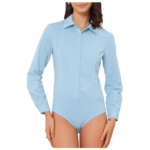 Allegra K camicia bottoni body donna maniche lunghe lavoro colletto