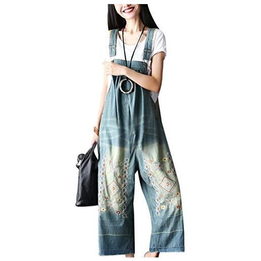 Youlee donna pantaloni larghi denim salopette tutine pantaloni