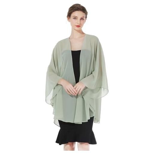 BEAUTELICATE coprispalle chiffon donna elegante scialle cardigan kimono lungo con giromanica trasparente cover up estivo mantelle per abiti sposa damigella matrimonio festival
