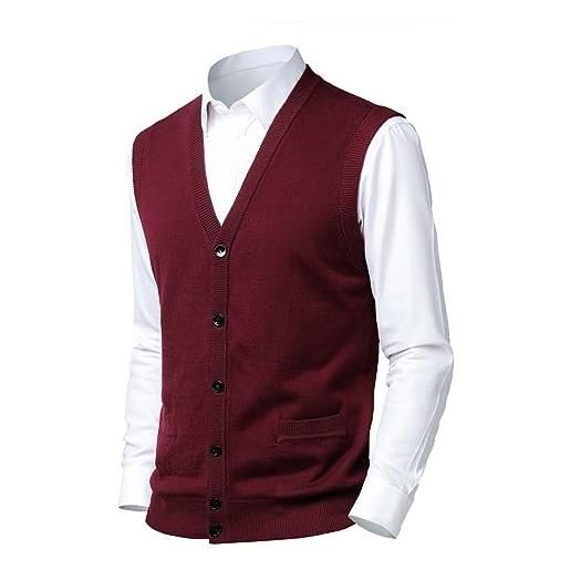 Harbrosrce gilet maglia a cavo da uomo misto lana cardigan con scollo a v con bottone senza maniche panciotto pullover maglieria con tasche