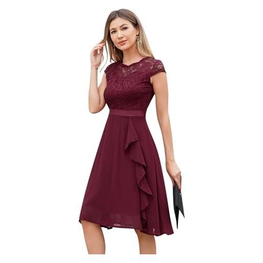 Odizli abito da cocktail da donna, elegante, a maniche corte, in pizzo, con volant, abito da sera, rosso vivo, m