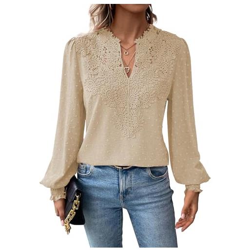 TUUHAW t shirt donna elegante manica lunga magliette boho scollo a v casual | autunno volant camicia, elegante abbigliamento, pizzo top, primavera camicetta, ricamato curvy maglie, affari contadino blusa
