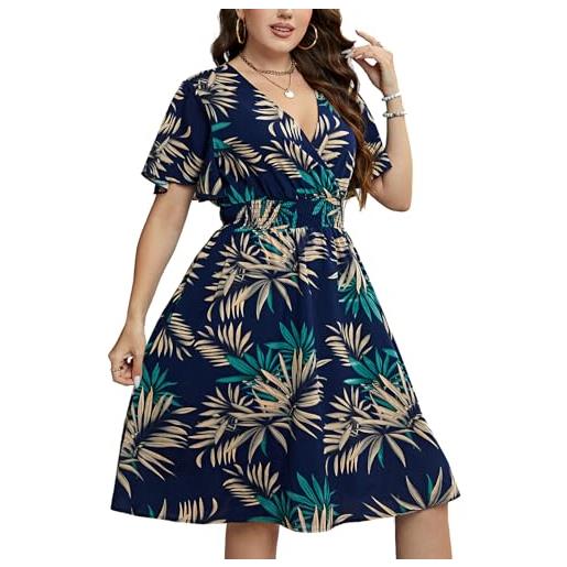 LIAMERHE abito donna maniche lunghe/manica corta grandi dimensioni elegante vestito vita alta casual stampa floreale vestito inverno/estate taglie forti vestiti