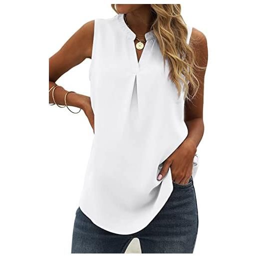 Famulily canotte da donna in chiffon plissettate con scollo a v senza maniche, camicette estive camicetta ampia casual top s-xxl