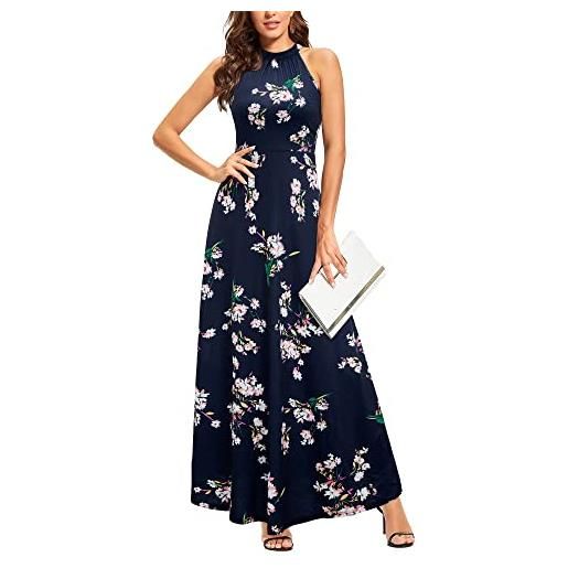 STYLEWORD abito lungo da donna con stampa floreale senza maniche con spalle scoperte elegante abito lungo con scollo all'americana（floreale14，l）