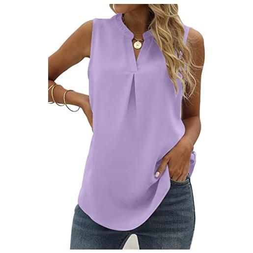 Famulily canotte da donna in chiffon plissettate con scollo a v senza maniche, camicette estive camicetta ampia casual top s-xxl