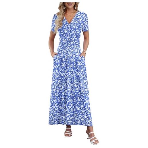 AUSELILY vestito lungo donna elegante scollo a v manica corta vita alta
