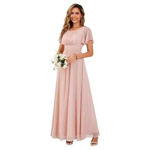 Ever-Pretty abito cerimonia donna eleganti lungo a maniche corta abito damigella d'onore in chiffon vestito donna elegante rosa 38