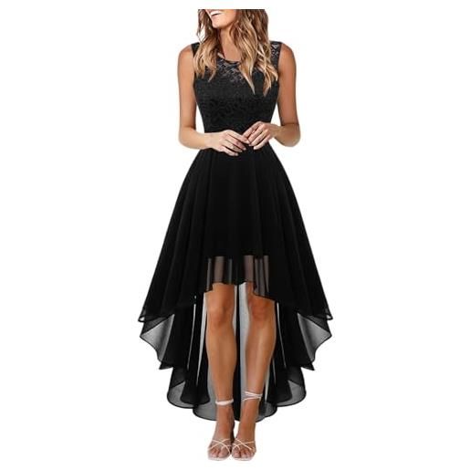 Duohropke abito da cocktail da donna, elegante, lungo, senza maniche, in pizzo, a vita alta, slim fit, in chiffon, curvy swing, per feste, maxi abito da damigella d'onore, nero , xs