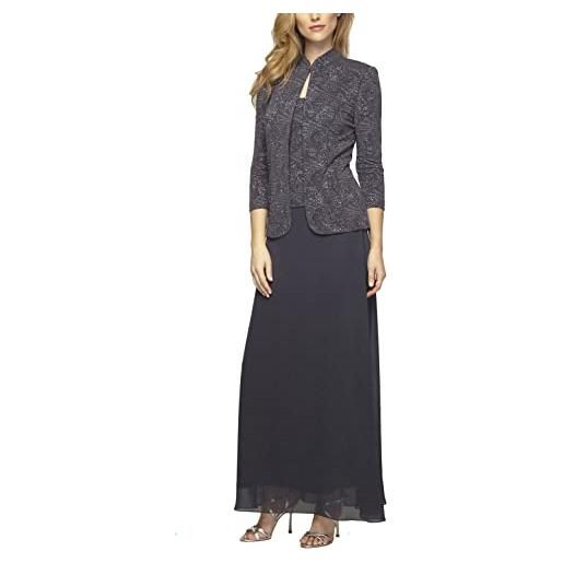 Alex Evenings abito lungo da donna in jacquard con collo alla coreana (petite regular) occasioni speciali, fume. , 46