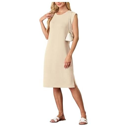 GRECERELLE abito midi estivo da donna, senza maniche, con spacco laterale e tasche - elegante lunghezza midi, bianco albicocca, s