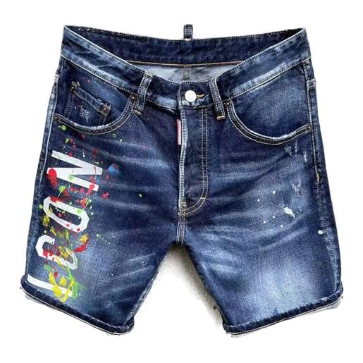Oryvandel pantaloncini jeans uomo estivi - shorts in denim slim fit strappati, elasticizzati e comodi, jeans corti con pendente stile streetwear y2k, casual (it, testo, l, regular, regular, blue)