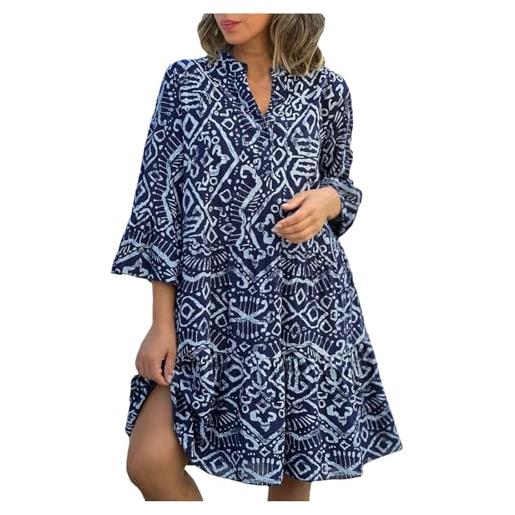 Generico vestiti estivi donna prendisole estivo cotone tubino vestito curvy abito corto abiti lunghi floreali da casual eleganti viscosa lungo i corti fiori primaverile elegante lino blu xxl