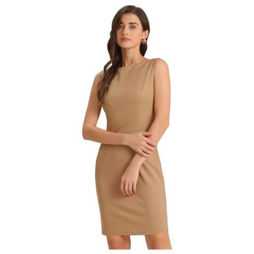 Allegra K abito a tubino da donna per natale, ufficio, insegnante, senza maniche, scollo a barchetta, abiti professionali da ufficio, cachi, s