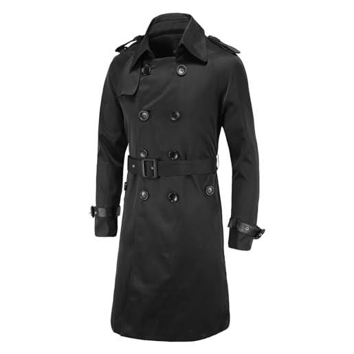 Generic trench a doppio petto da uomo elegante business classico elegante slim fit mid long cintura giacca a vento 2025, nero , m