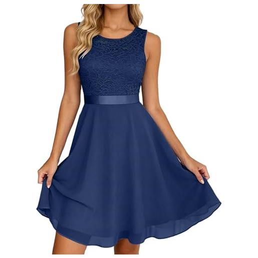 Generico abito cerimonia donna senza maniche con vita stretta e gonna in tulle fluido vestito invitata matrimonio elegante abito damigella curvy taglie forti per cocktail sera lavoro 18 anni festa, navy, m