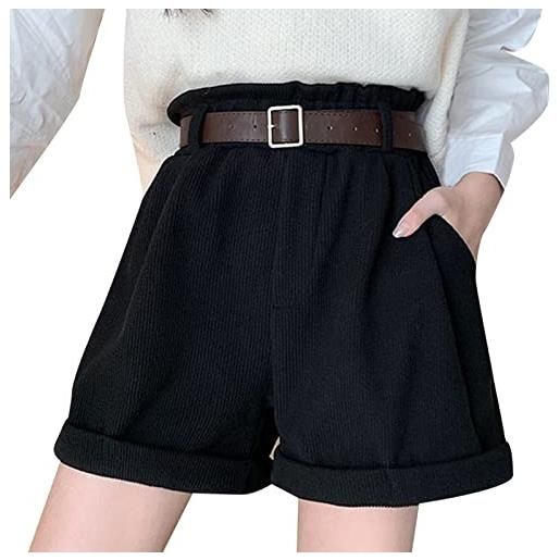 Xmiral pantaloncini tascabili morbidi pantaloni alti in velluto a coste da donna larghi con vita plissettata casual super completo maglietta e pantaloncini